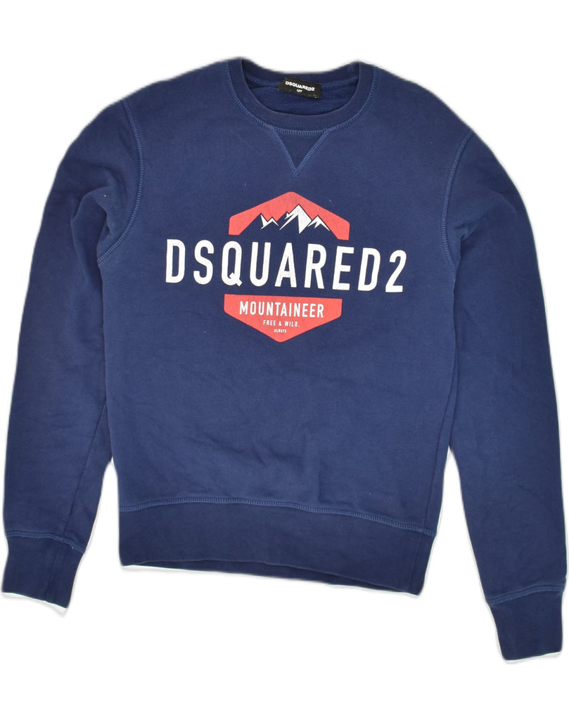 DSQUARED2 Boys Graphic Sweatshirt Jumper 11-12 Years Navy Blue Cotton | Vintage Dsquared2 | Thrift | Second-Hand Dsquared2 | Used Clothing | Messina Hembry 