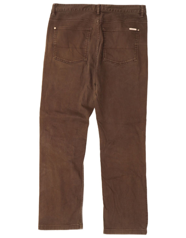 Aigle Mens Straight Casual Trousers W36 L32 Brown Cotton