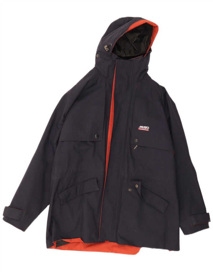 Musto Mens Performance Hooded Rain Jacket UK 38 Medium Navy Blue Nylon