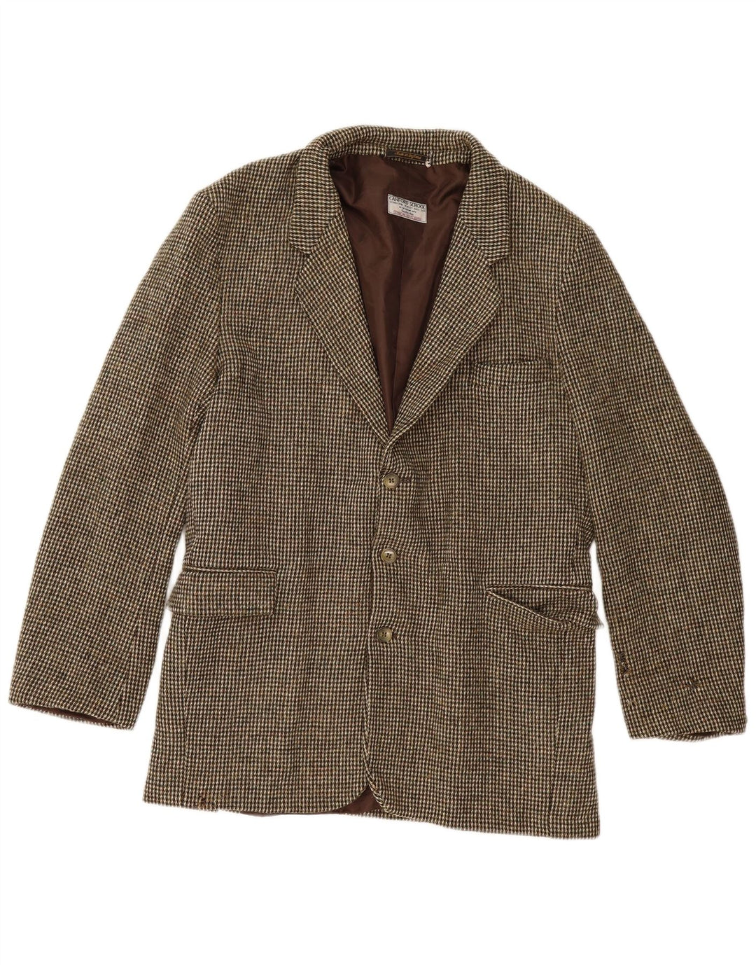 Harris Tweed Mens 3 Button Blazer Jacket UK 40 Large Brown Check New Wool