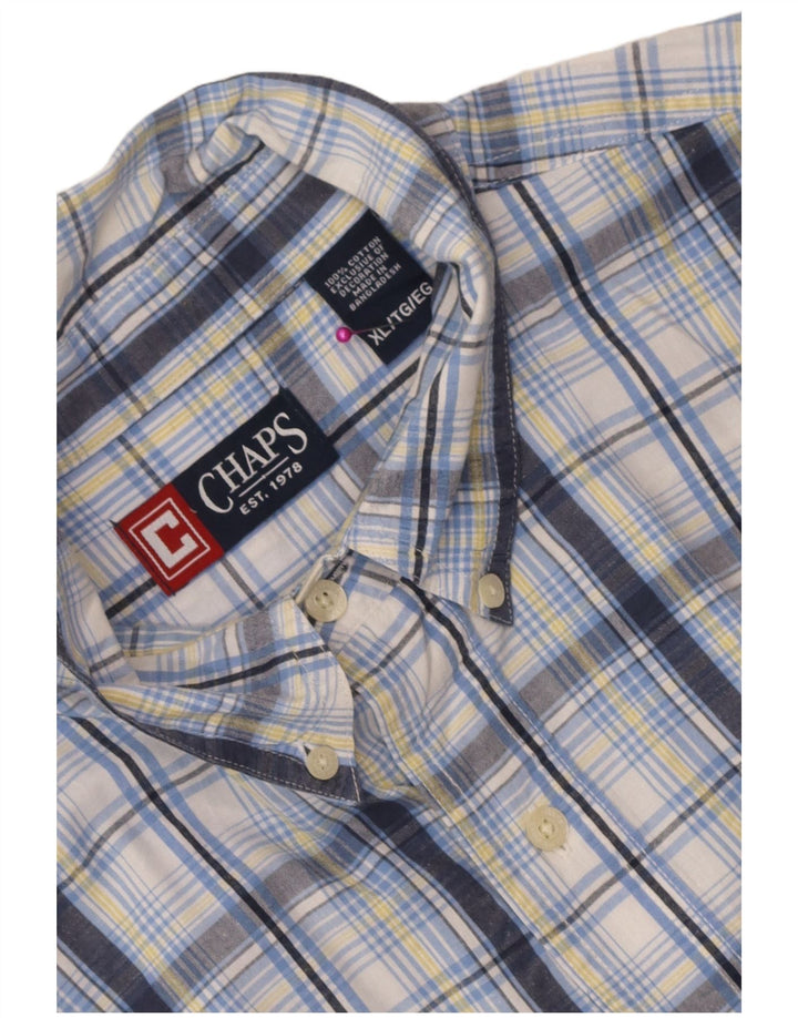 Chaps Mens Short Sleeve Shirt XL Blue Check Cotton