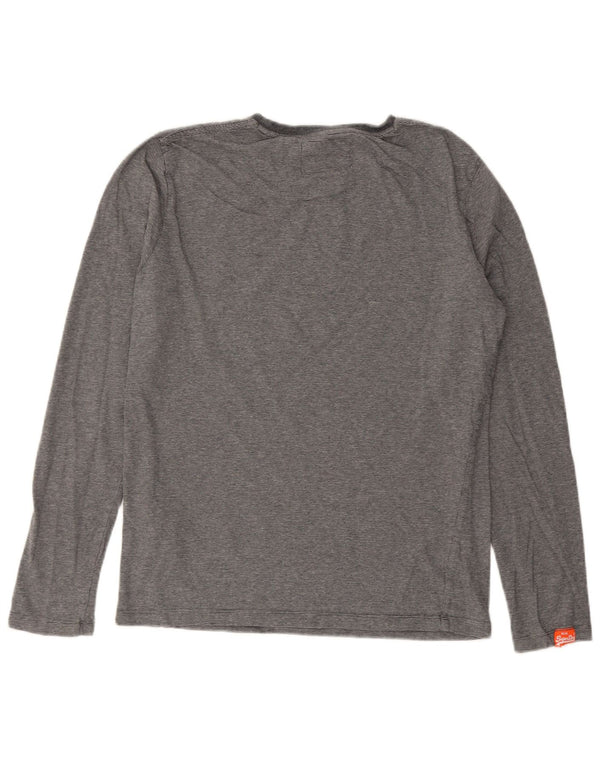 Superdry Mens Top Long Sleeve Medium Grey Pinstripe Cotton