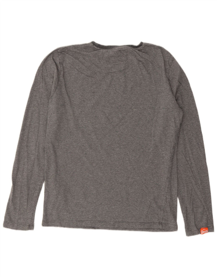 Superdry Mens Top Long Sleeve Medium Grey Pinstripe Cotton