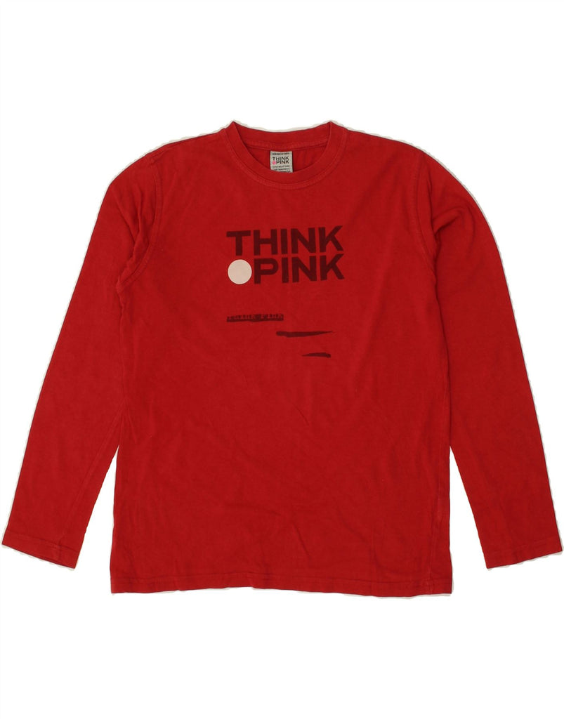 THINK PINK Girls Graphic Top Long Sleeve 11-12 Years Red Cotton Vintage Think Pink and Second-Hand Think Pink from Messina Hembry 