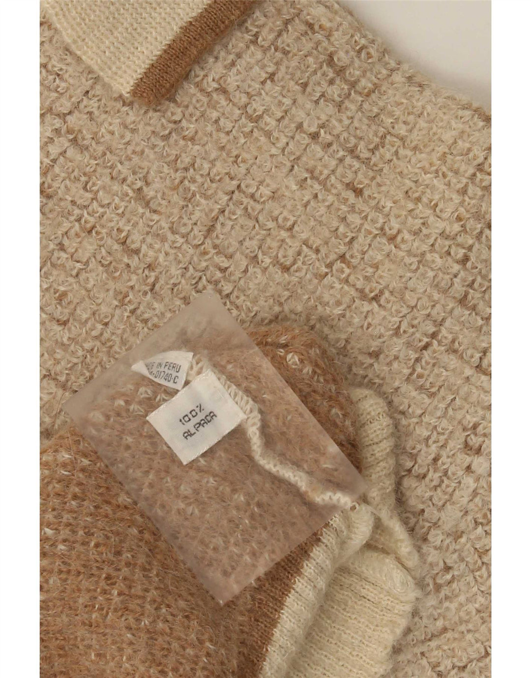 Vintage Mens Polo Neck Jumper Sweater Medium Beige Flecked Alpaca Wool