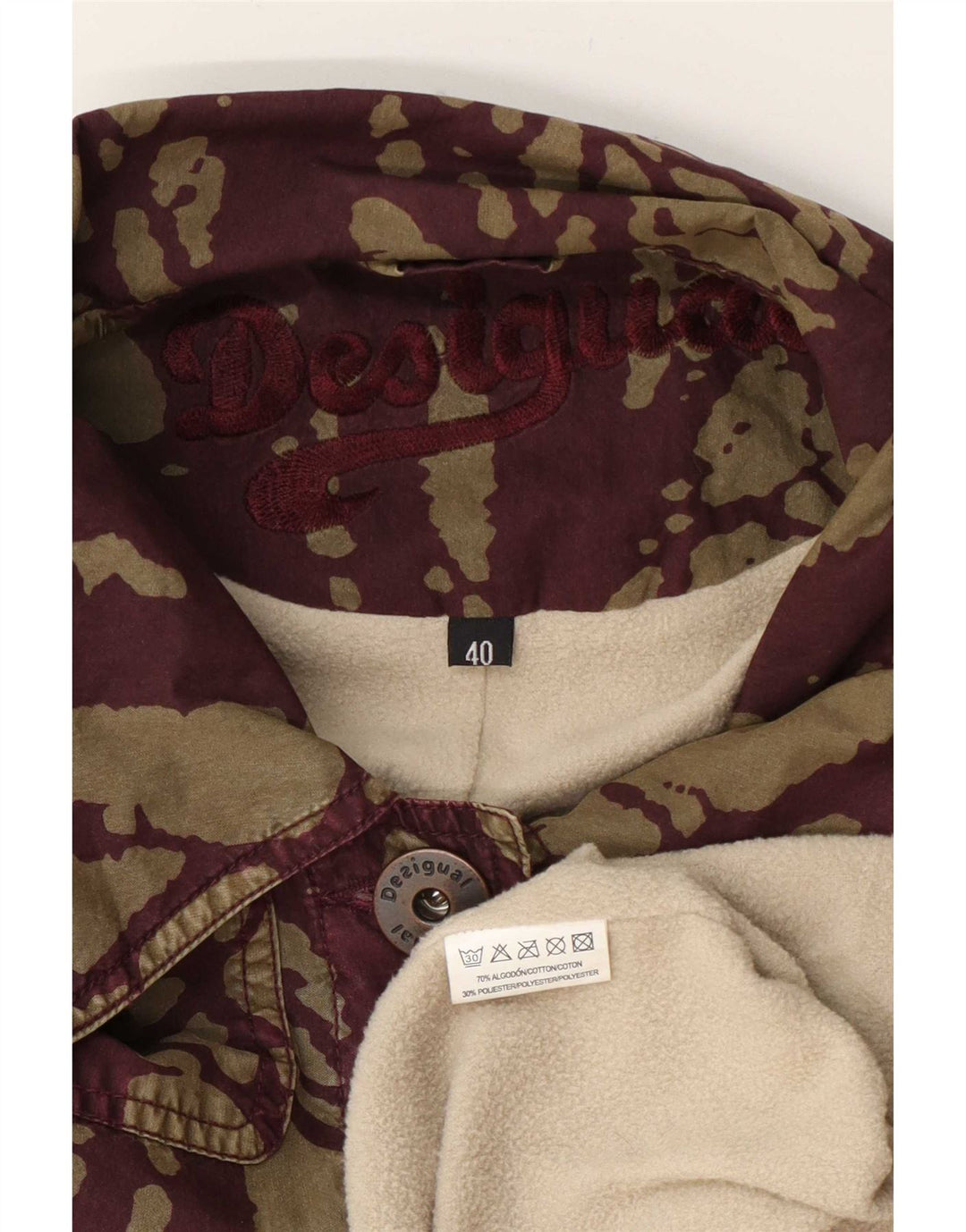 Desigual Womens Abstract Pattern Windbreaker Coat EU 40 Medium Green Cotton