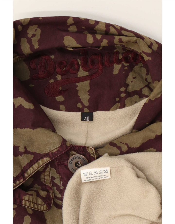 Desigual Womens Abstract Pattern Windbreaker Coat EU 40 Medium Green Cotton