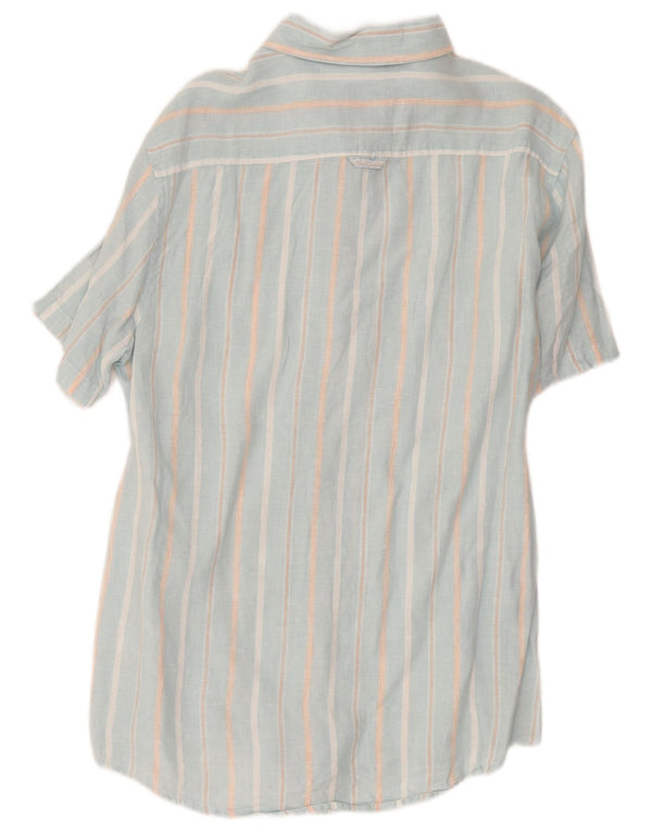 Crew Clothing Mens Short Sleeve Shirt Large Blue Striped Linen