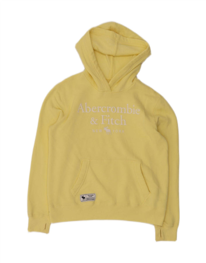 ABERCROMBIE & FITCH Girls Graphic Hoodie Jumper 13-14 Years Yellow Cotton