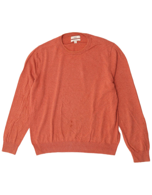 Marks & Spencer Mens Crew Neck Jumper Sweater XL Orange Cotton