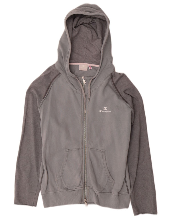 Champion Womens Zip Hoodie Sweater UK 16 Large Grey Colourblock Cotton