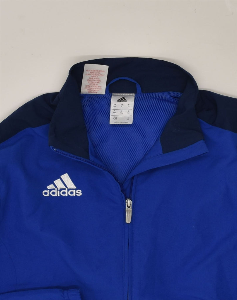 ADIDAS Boys Tracksuit Top Jacket 13-14 Years XL Blue Colourblock Polyester | Vintage Adidas | Thrift | Second-Hand Adidas | Used Clothing | Messina Hembry 