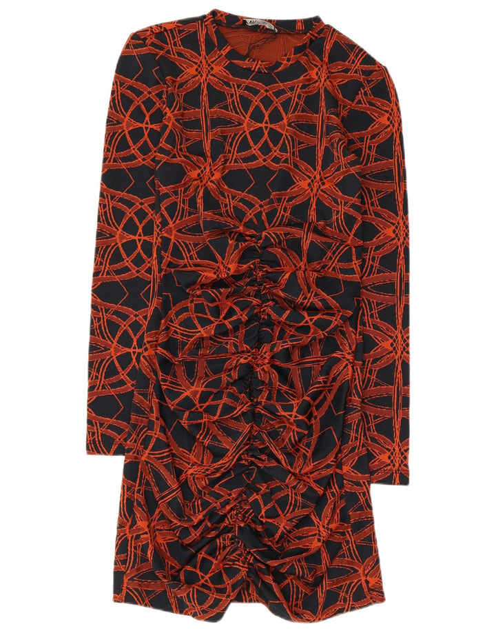 Zara Womens Abstract Pattern Long Sleeve Shift Dress UK 8 Small Black