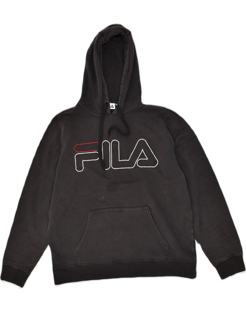 FILA Mens Graphic Graphic Hoodie Jumper Large Black Cotton | Vintage Fila | Thrift | Second-Hand Fila | Used Clothing | Messina Hembry 