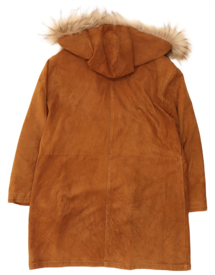 Roberta Ferrini Womens Hooded Suede Overcoat IT 44 Medium Brown Leather