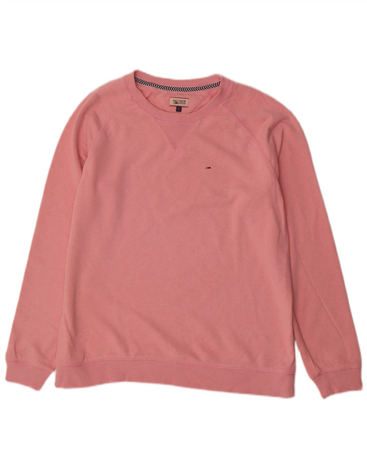 Tommy Hilfiger Womens Oversized Sweatshirt Jumper UK 10 Small Pink Cotton