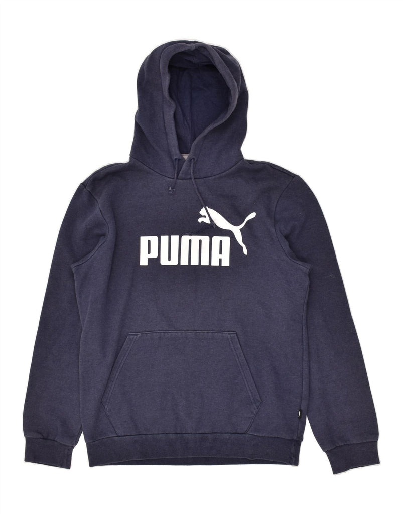 PUMA Mens Graphic Hoodie Jumper Small Navy Blue Cotton | Vintage Puma | Thrift | Second-Hand Puma | Used Clothing | Messina Hembry 