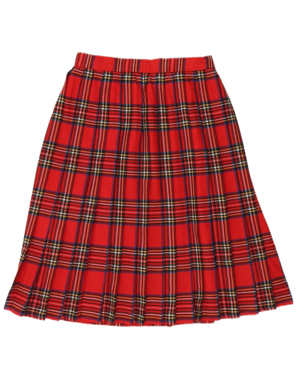 VINTAGE Womens Knife Pleated Skirt IT 44 Medium W32 Red Check Wool