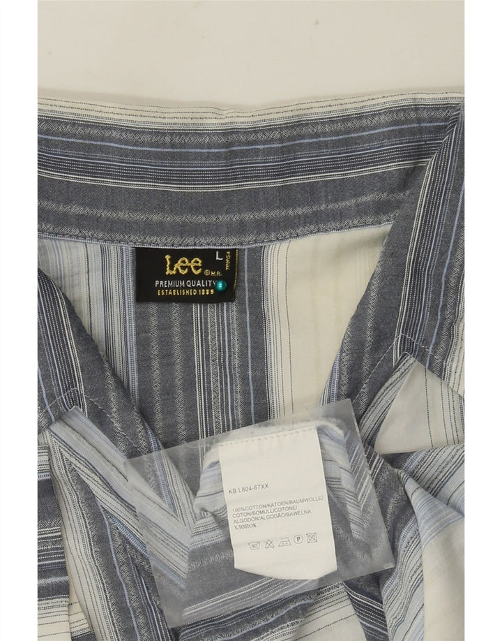 LEE Mens Short Sleeve Pullover Shirt Large Blue Striped Cotton