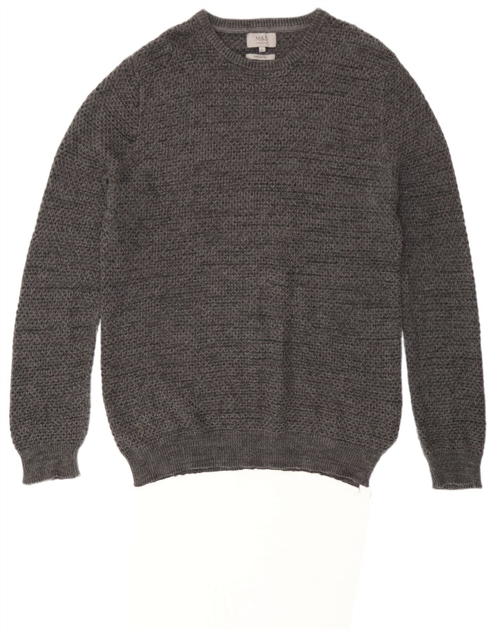 Marks & Spencer Mens Crew Neck Jumper Sweater Large Grey Flecked Cotton