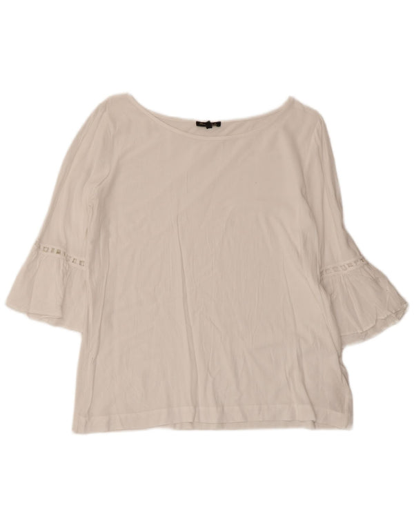 Massimo Dutti Womens Crop 3/4 Sleeve Blouse Top UK 12 Medium White Viscose