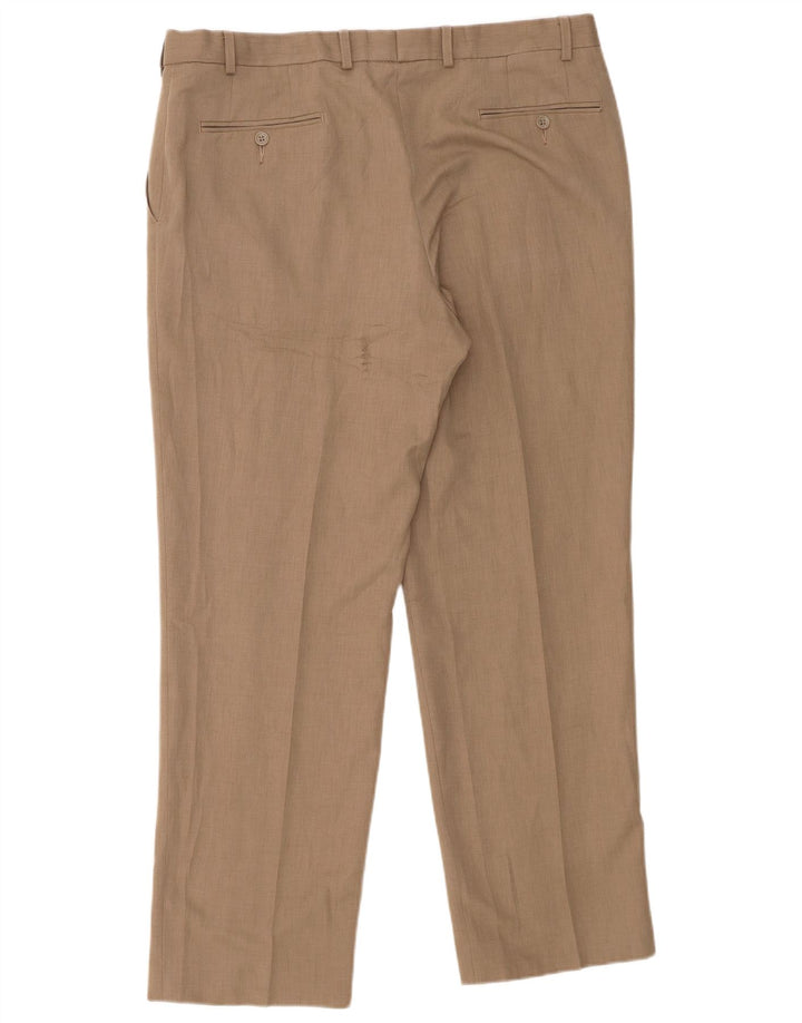 Marks & Spencer Mens Straight Suit Trousers W38 L31 Beige Polyester