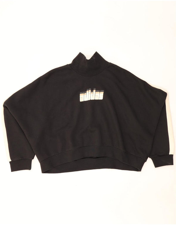 Adidas Womens Crop Graphic Sweatshirt Jumper UK 20 2XL Black Colourblock