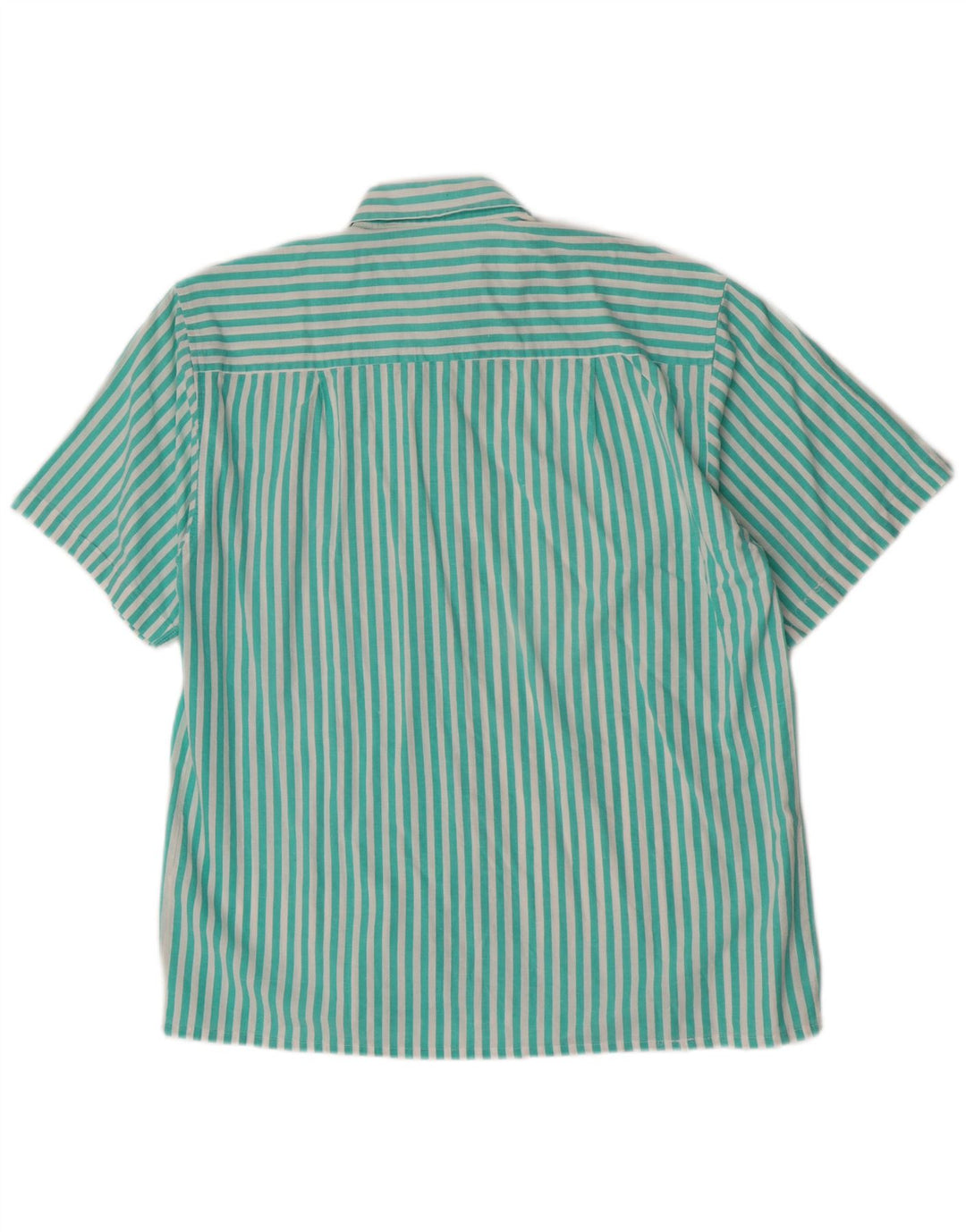 Nortons Mens Short Sleeve Shirt Large Green Striped Cotton