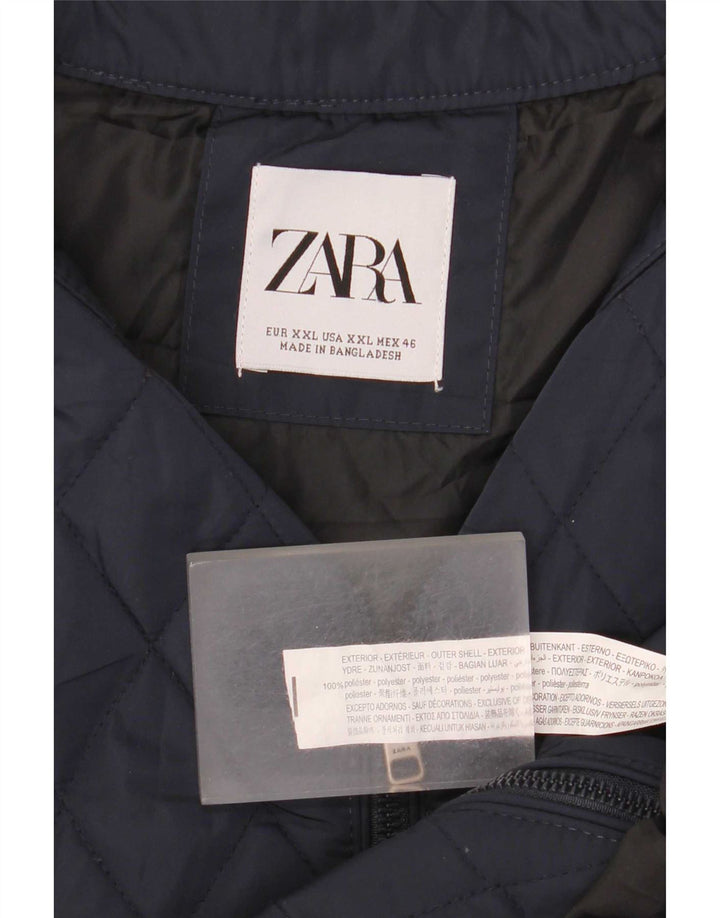 Zara Mens Quilted Gilet UK 44 2XL Navy Blue Polyester
