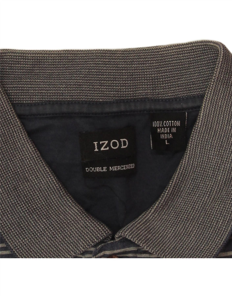 IZOD Mens Polo Shirt Large Navy Blue Striped Cotton Vintage Izod and Second-Hand Izod from Messina Hembry 
