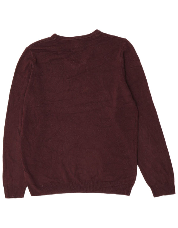 Marks & Spencer Mens V-Neck Jumper Sweater Large Burgundy Acrylic