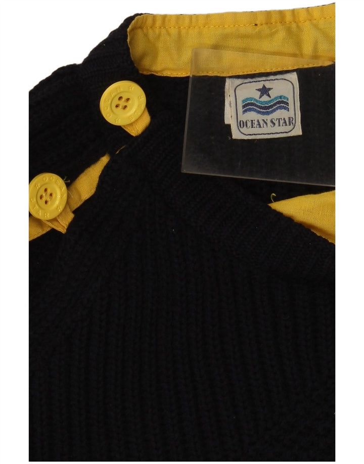 Ocean Star Mens Button Neck Jumper Sweater IT 52 Large Navy Blue New Wool