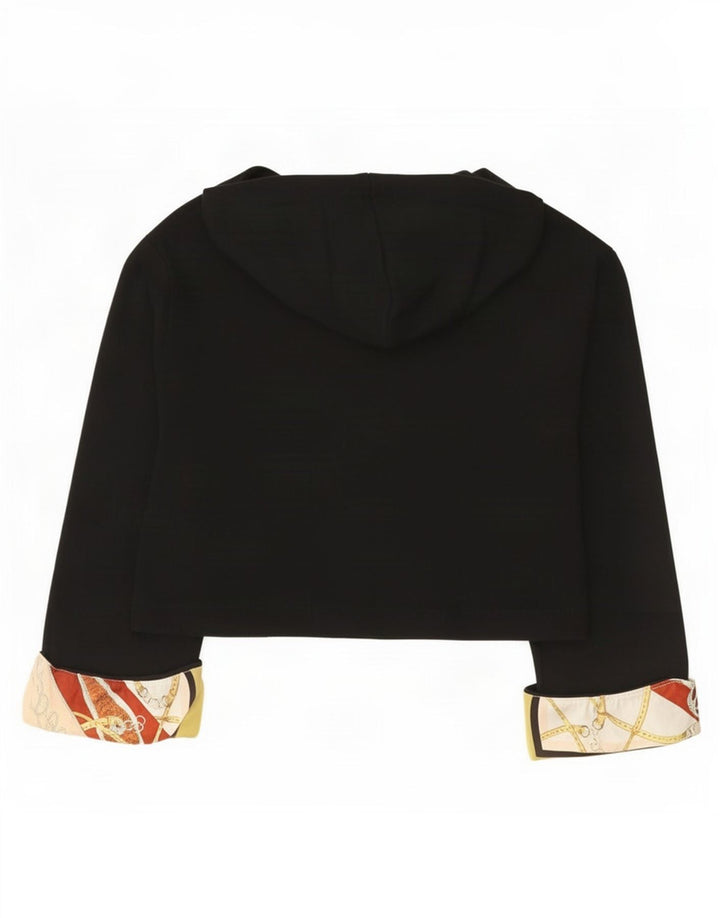 Zara Womens Crop Abstract Pattern Oversized Hoodie Jumper UK 10 Small Black