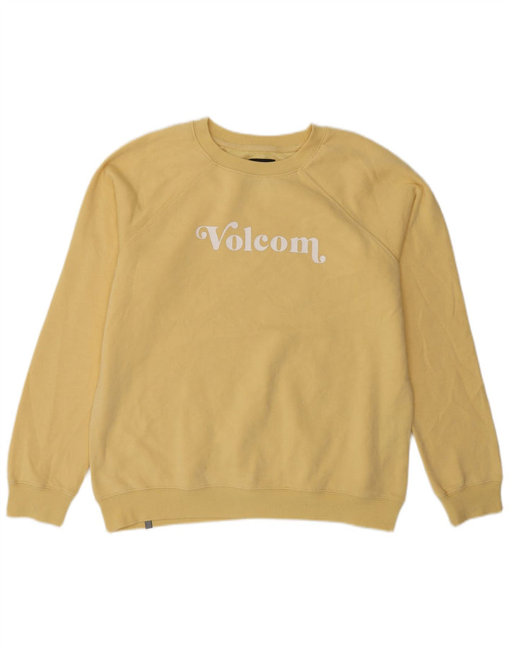 VOLCOM Womens Graphic Sweatshirt Jumper UK 14 Medium Yellow Cotton
