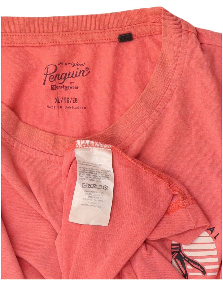 Penguin Mens Graphic T-Shirt Top XL Pink Cotton