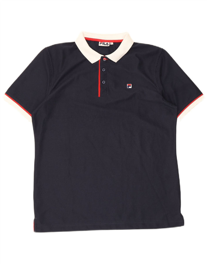 Fila Mens Polo Shirt Large Navy Blue Colourblock Polyester