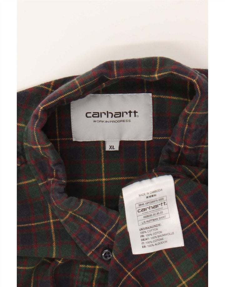 Carhartt Mens Flannel Shirt XL Green Check Cotton
