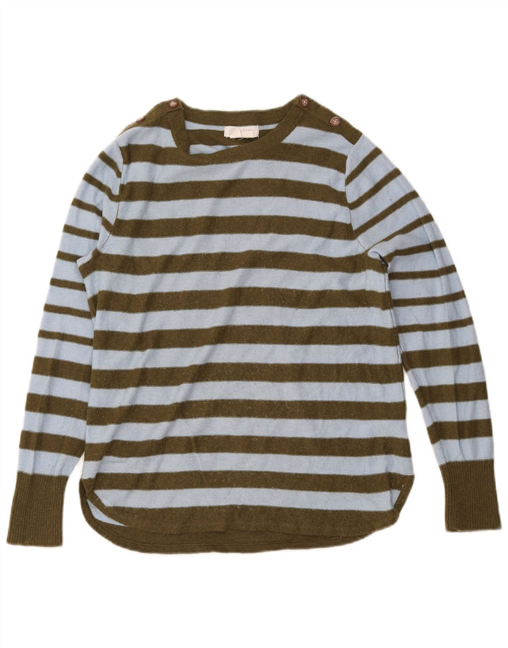 White Stuff Womens Boat Neck Jumper Sweater UK 12 Medium Khaki Striped