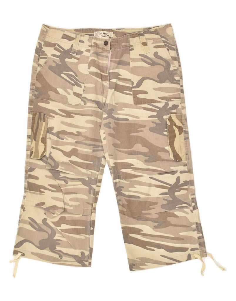 FLARE Womens Straight Cargo Trousers 2XL W38 L22 Beige Camouflage Cotton | Vintage Flare | Thrift | Second-Hand Flare | Used Clothing | Messina Hembry 