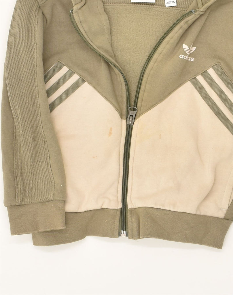 ADIDAS Girls Zip Hoodie Sweater 5-6 Years Khaki Colourblock Cotton | Vintage Adidas | Thrift | Second-Hand Adidas | Used Clothing | Messina Hembry 