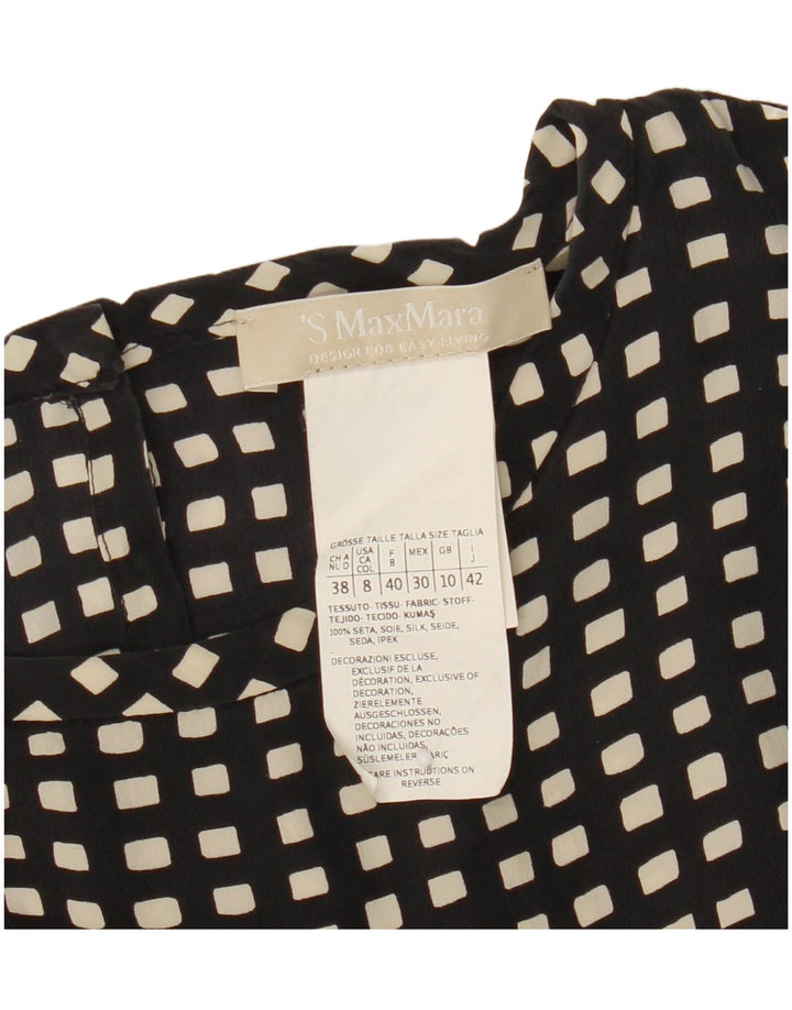 Max Mara Womens 3/4 Sleeve Blouse Top UK 10 Small Black Geometric Silk