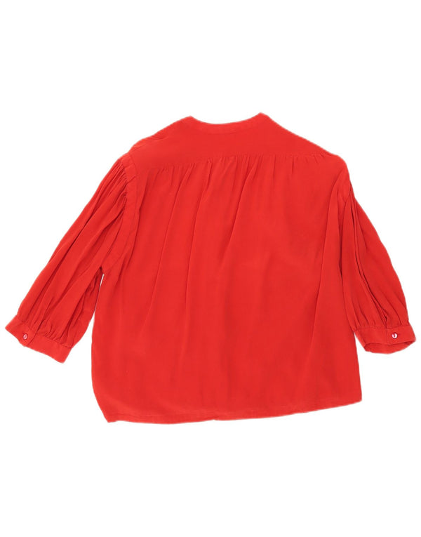 Vintage Womens Short Sleeve Front Tie Shirt Blouse UK 12 Medium Red