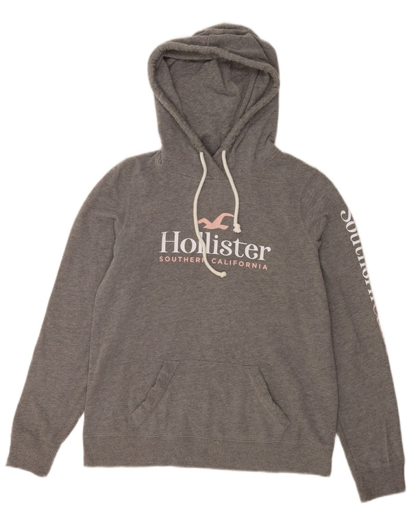 Hollister Womens Graphic Relaxed Fit Hoodie Jumper UK 10 Small Grey Cotton