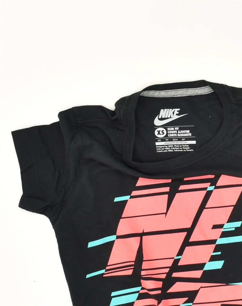 NIKE Womens Slim Fit Graphic T-Shirt Top  UK 6 XS Black Cotton | Vintage Nike | Thrift | Second-Hand Nike | Used Clothing | Messina Hembry 