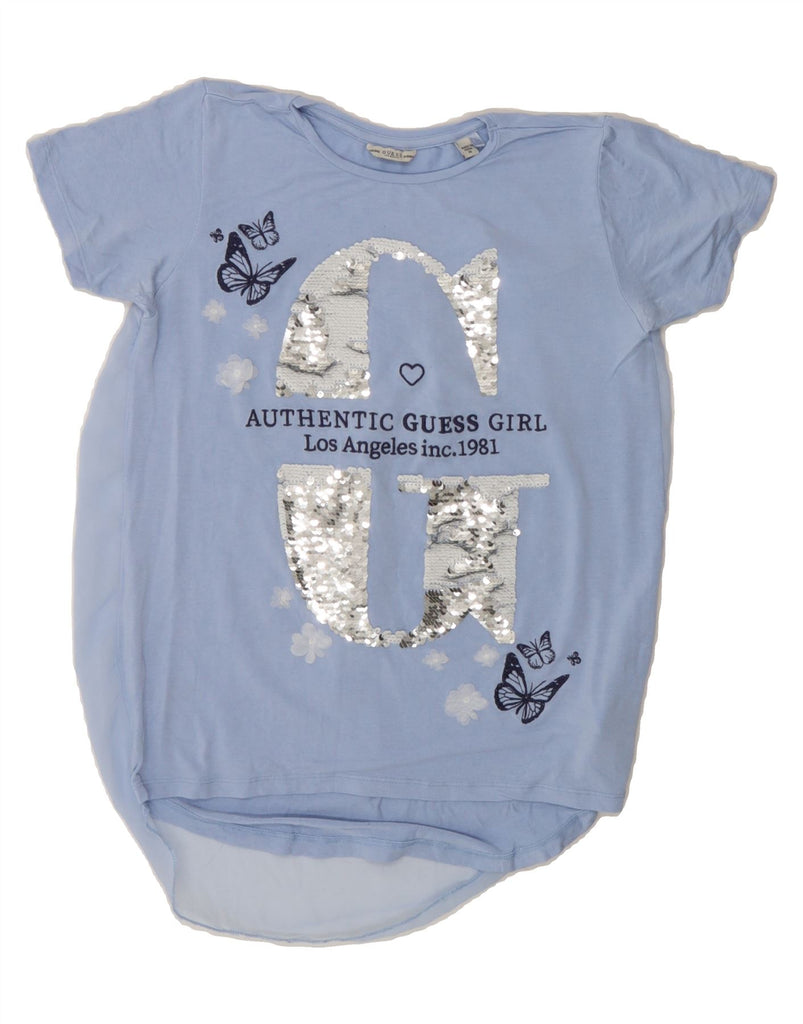 GUESS Girls Graphic T-Shirt Top 13-14 Years Blue Floral Viscose Butterfly Vintage Guess and Second-Hand Guess from Messina Hembry 