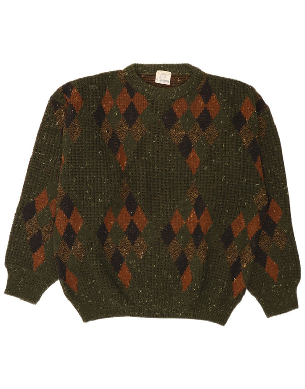 4 Castella Mens Boat Neck Jumper Sweater IT 52 Large Khaki Argyle/Diamond