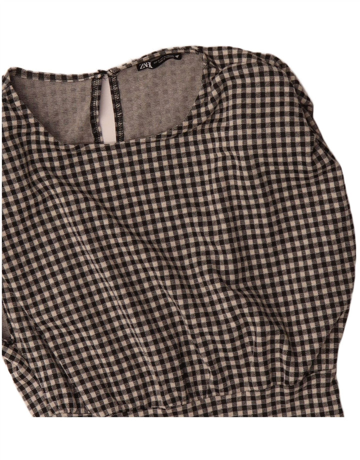 Zara Womens Sleeveless Shift Dress UK 14 Medium Black Gingham Cotton