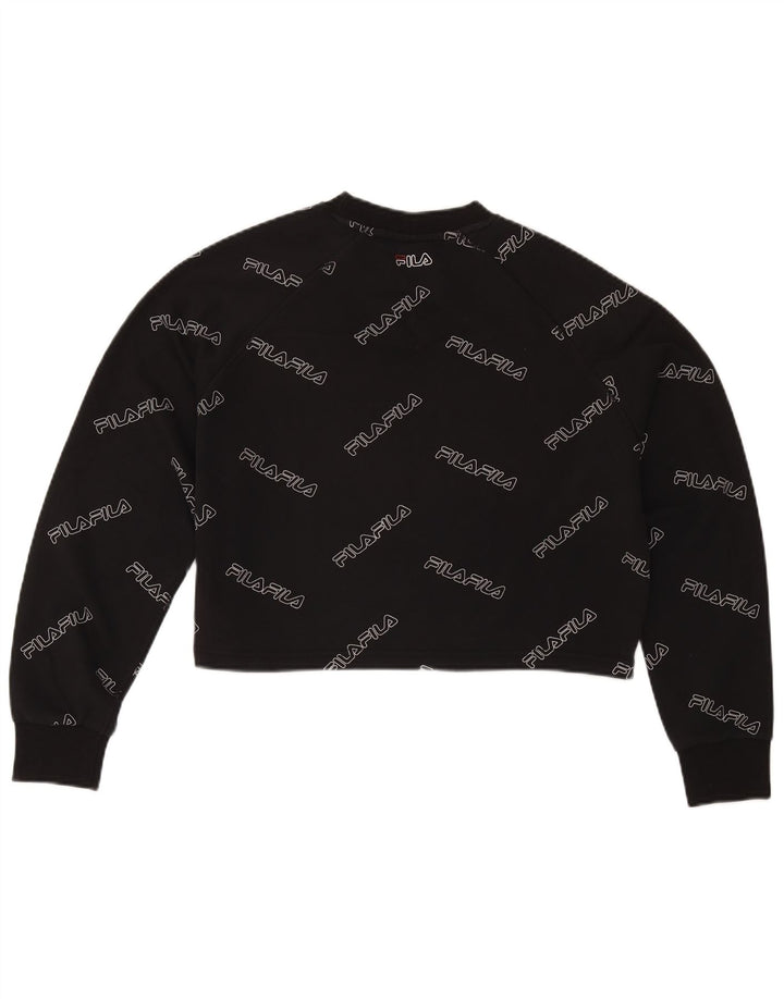 Fila Womens Oversized Graphic Crop Sweatshirt Jumper UK 10 Small Black