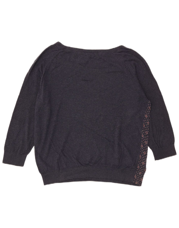 Fat Face Womens Boat Neck Jumper Sweater UK 16 Large Navy Blue Floral