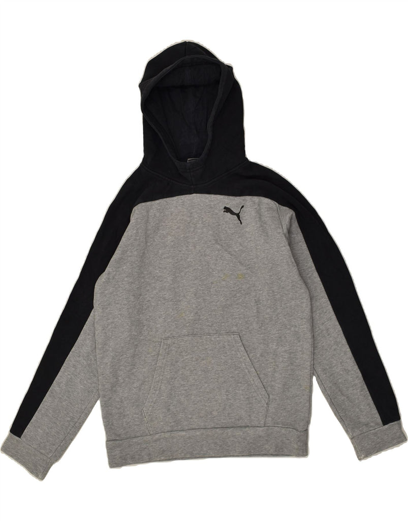 PUMA Boys Graphic Hoodie Jumper 13-14 Years Grey Colourblock Cotton | Vintage Puma | Thrift | Second-Hand Puma | Used Clothing | Messina Hembry 